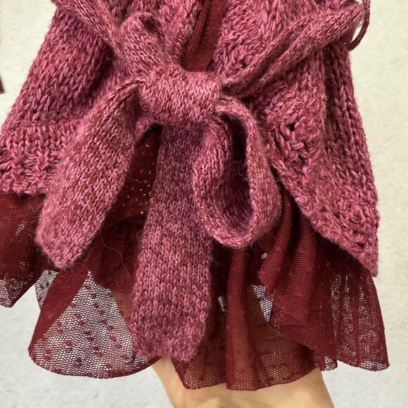 Naartjie Sweater Dress Baby Girls 3-6 Months Maroon Knit Belted Ruffle Hem - Picture 9 of 10